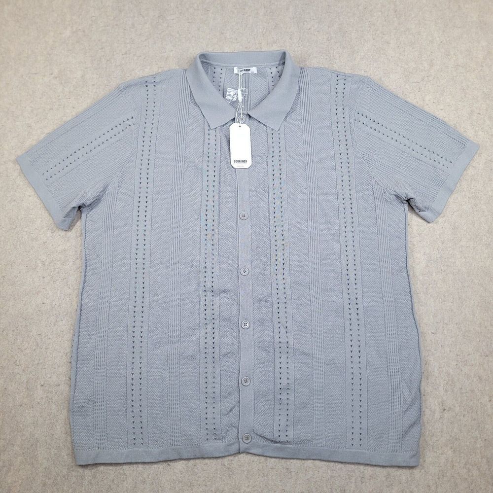 Coofandy Shirt Womens 3XL Gray Button‎ Up Sweater Short Sleeve NEW